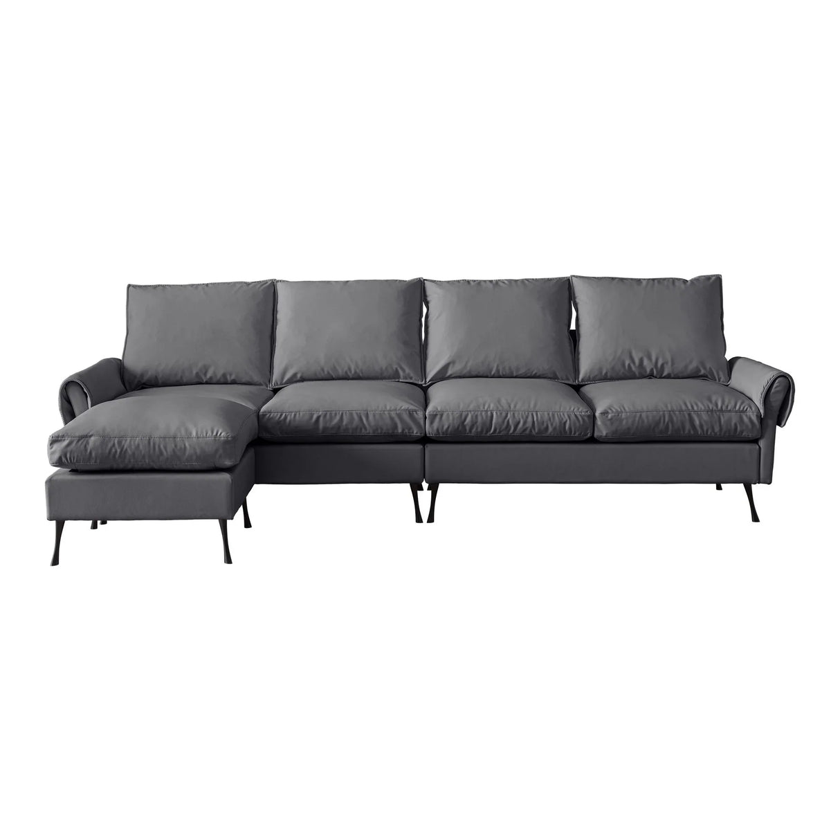 Modern Sectional Technical Leather L-Shaped Sofa Couch With Convertible Ottoman - Furniture Home Direct