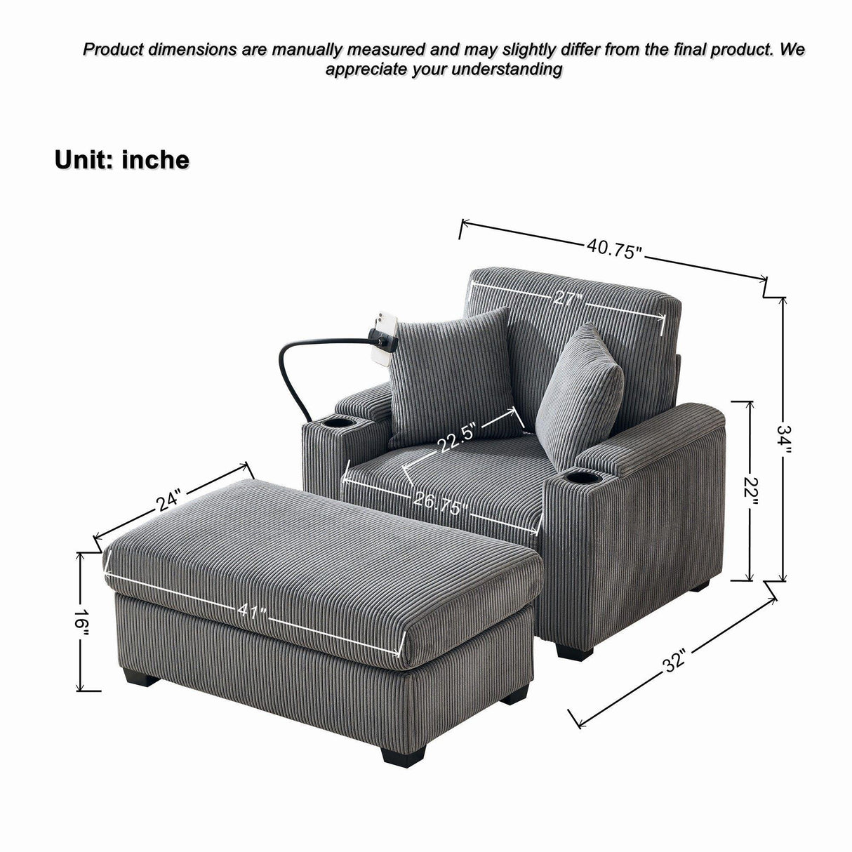 Oversized Chaise Lounge Chair With Ottoman And Storage - Furniture Home Direct