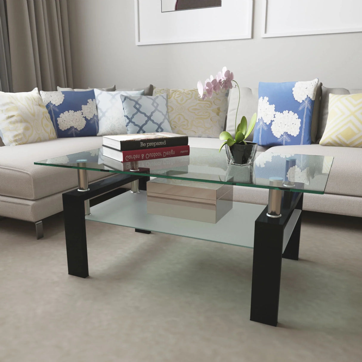 Modern Rectangular Coffee Table With Tempered Glass Top - Furniture Home Direct