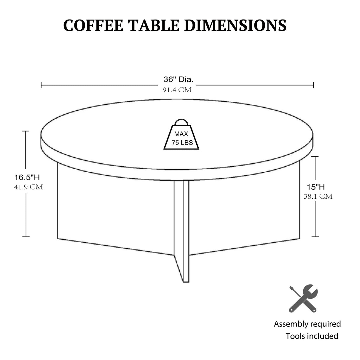Round Coffee Table With Solid Veneer Top - Furniture Home Direct