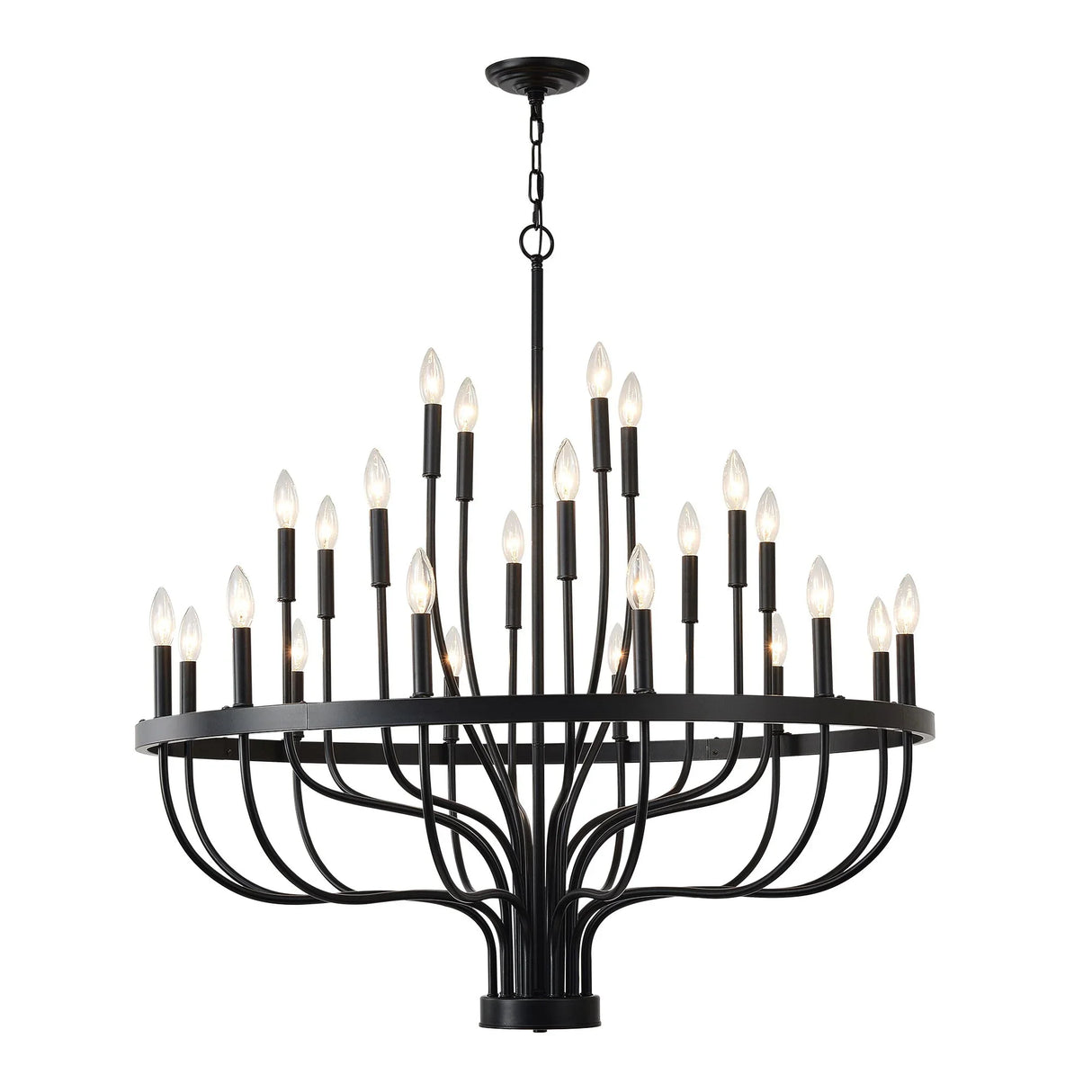 24 Light Chandelier Industrial Iron Candle Chandelier Modern Suspended Farmhouse Chandeliers Pendant Light Fixtures For Dining Room Bedroom Living Room Kitchen Island Foyer E12 Bulb (No Include) - Black - Furniture Home Direct