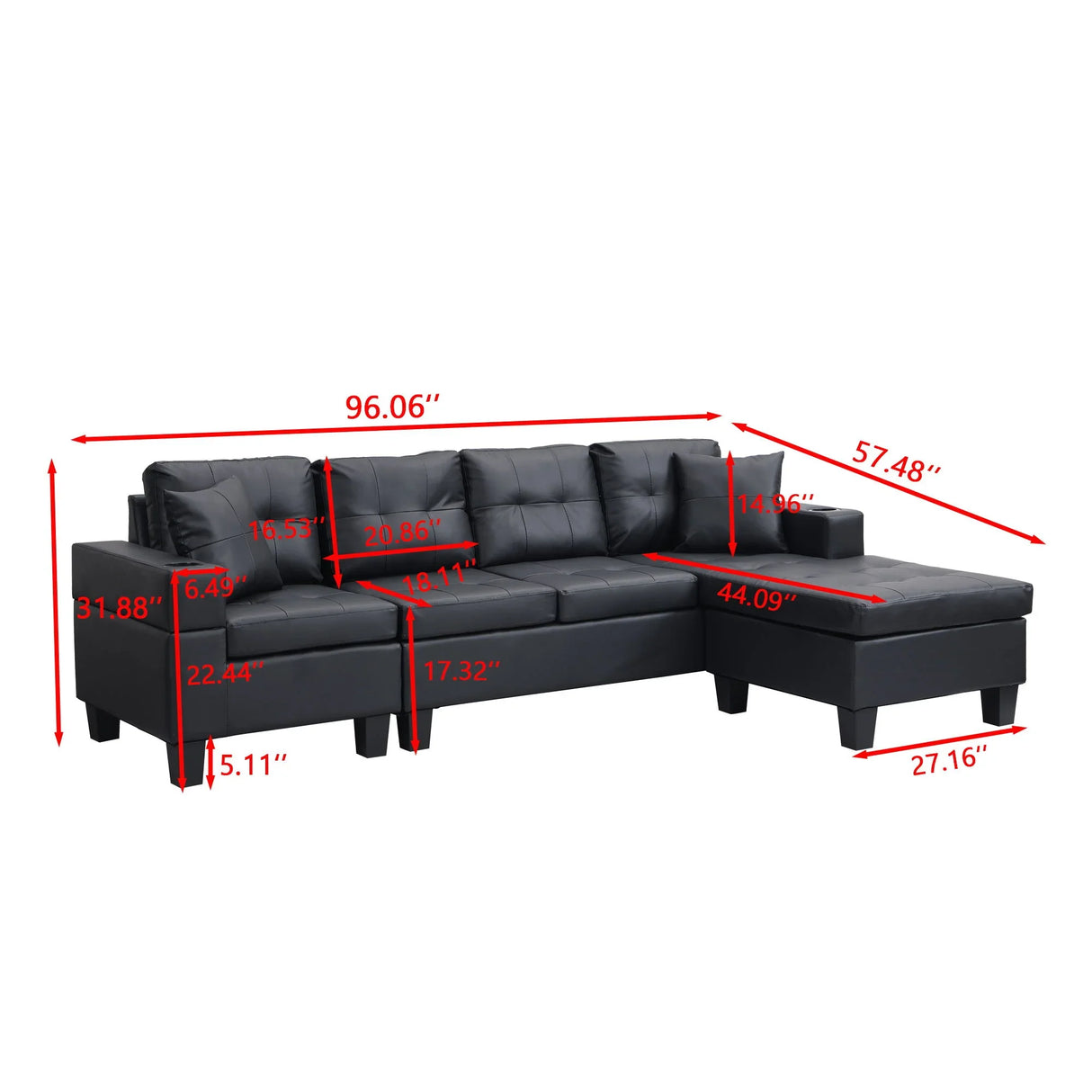 Modern Sectional Sofa Set With L Shape Chaise Lounge, Cup Holder, 4 Seat - Furniture Home Direct