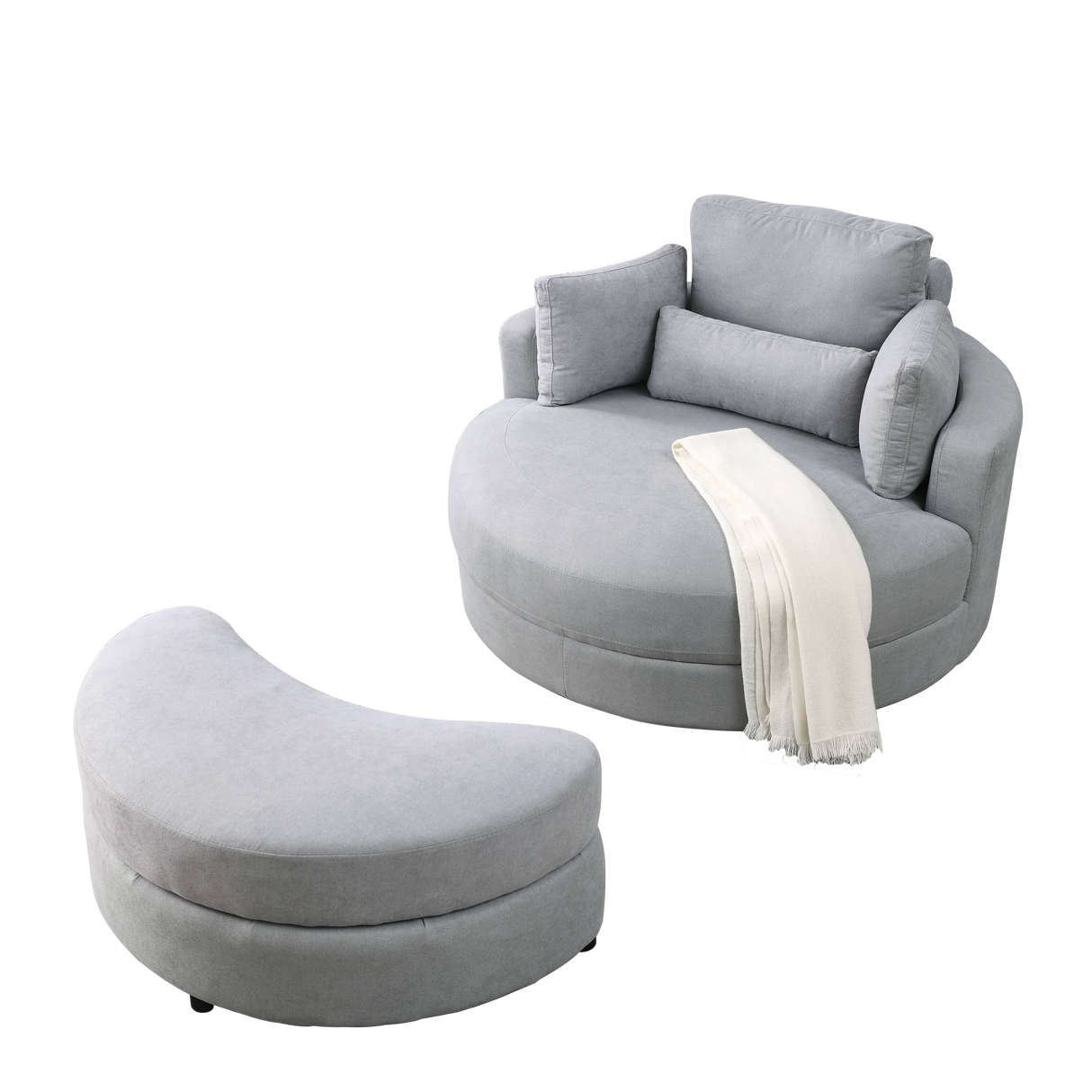 Linen Barrel Swivel Chair With Storage Ottoman - Furniture Home Direct