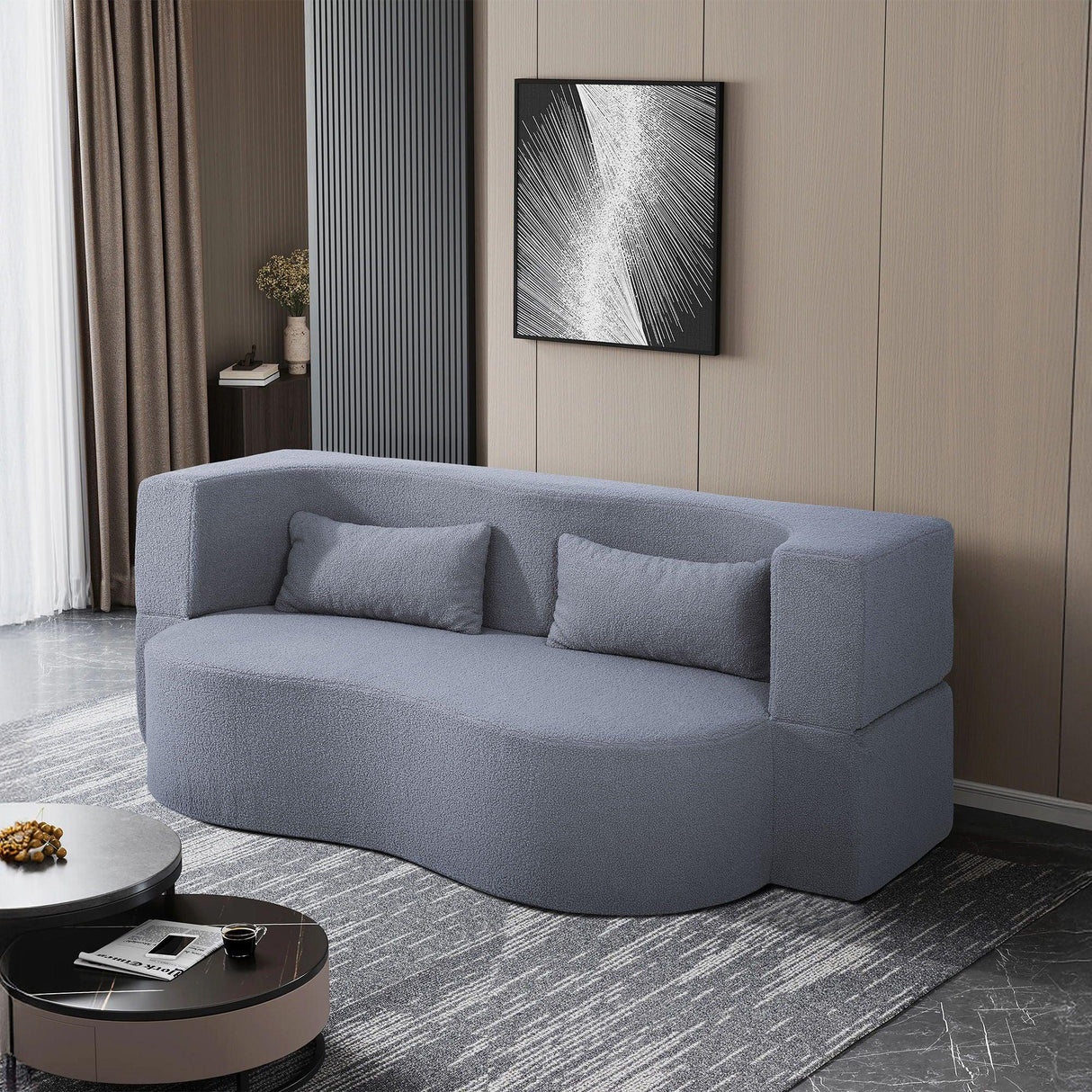 2 In 1 Convertible Full Size Folding Loveseat Couch With Soft Teddy Fabric - Furniture Home Direct