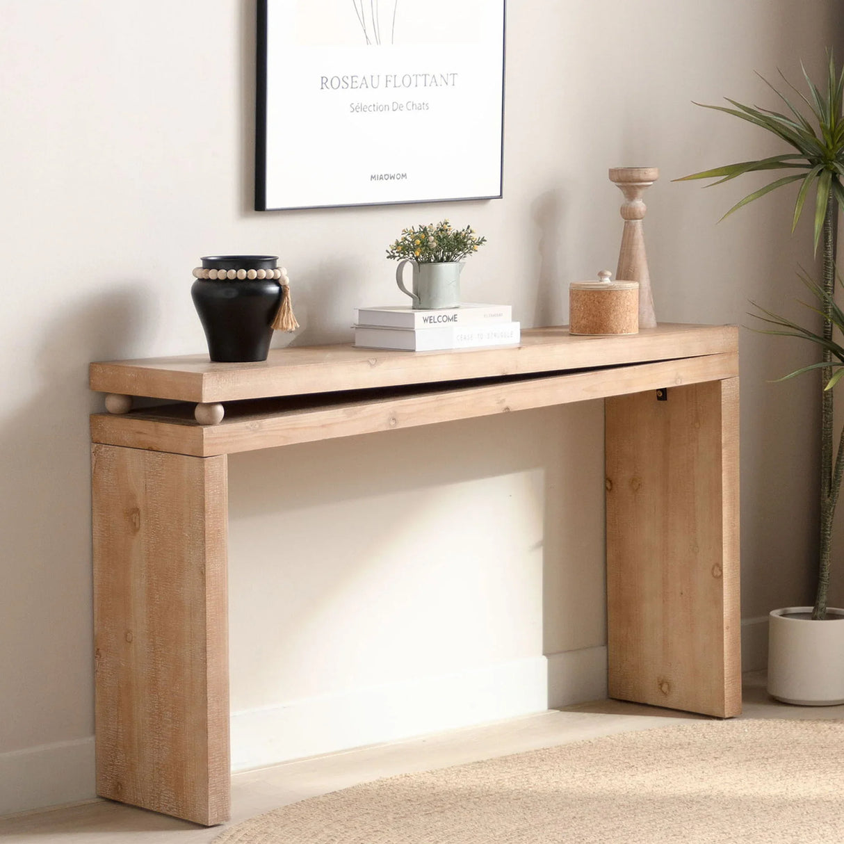 Slim Console Table, Narrow Entryway Table With Bead Detail - Light Natural / Natural - Furniture Home Direct