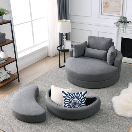 Linen Barrel Swivel Chair With Storage Ottoman - Furniture Home Direct