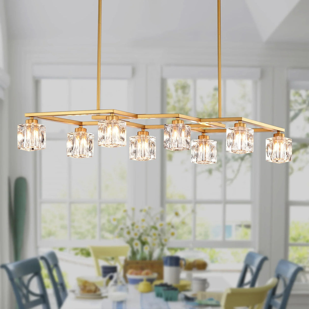 Crystal Chandelier For Dining Room, 8 Light Kitchen Chandelier Light Fixture Modern Metal Industrial Chandeliers For Farmhouse Entryway Living Room (8*G9 Bulbs Included) - Matte Gold - Furniture Home Direct
