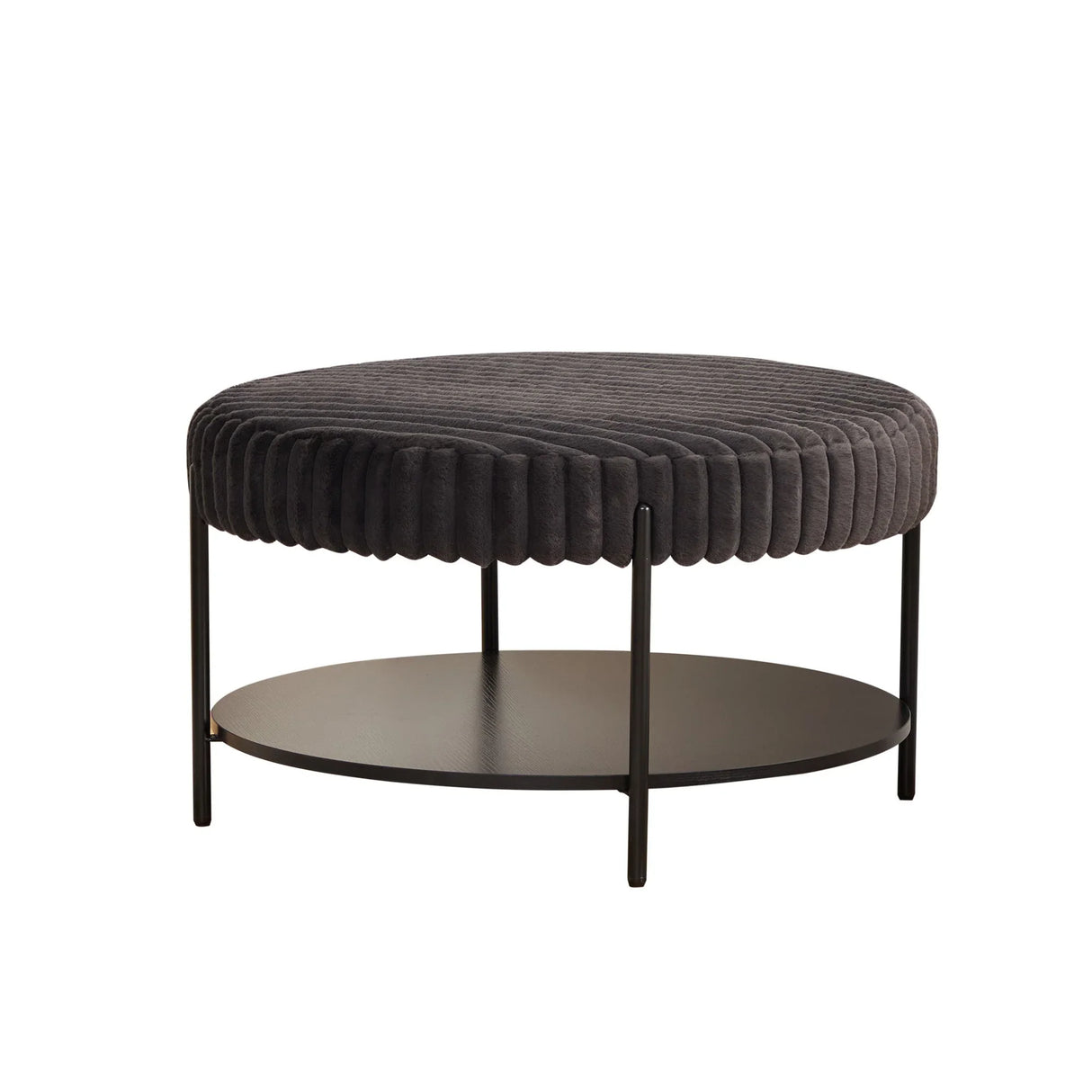 Modern Upholstered Round Ottoman Coffee Table With Storage Shelf - Furniture Home Direct
