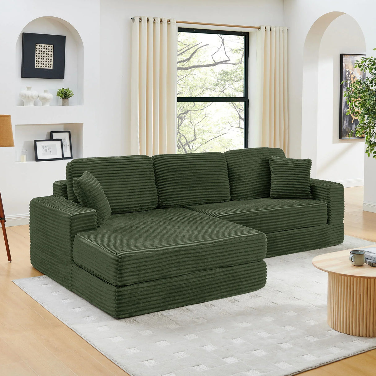Modern Minimalist L Shape Modular Sectional Sofa, Corduroy Couch - Furniture Home Direct