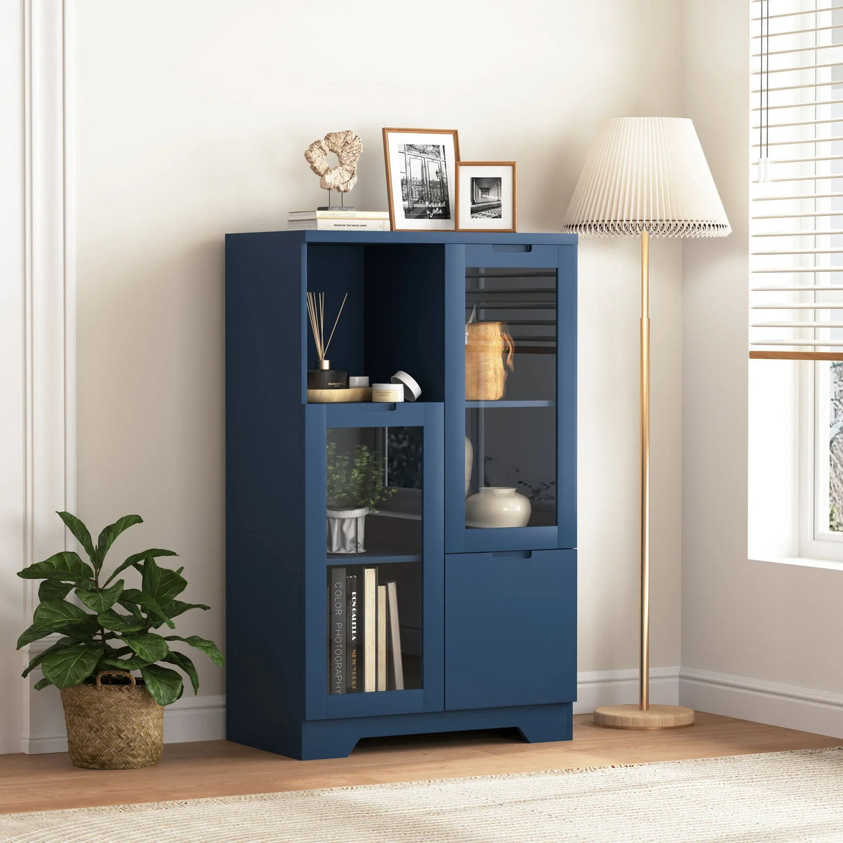 Modern Cabinet With Glass Doors And Drawer - Furniture Home Direct