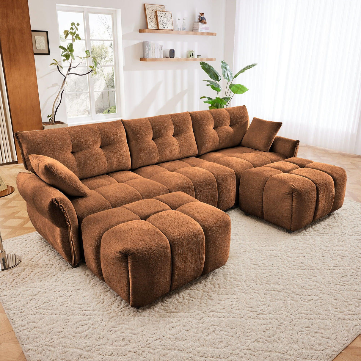 Sofa Set With Ottoman And Pillows, Textured, High Resilience Cushions - Furniture Home Direct