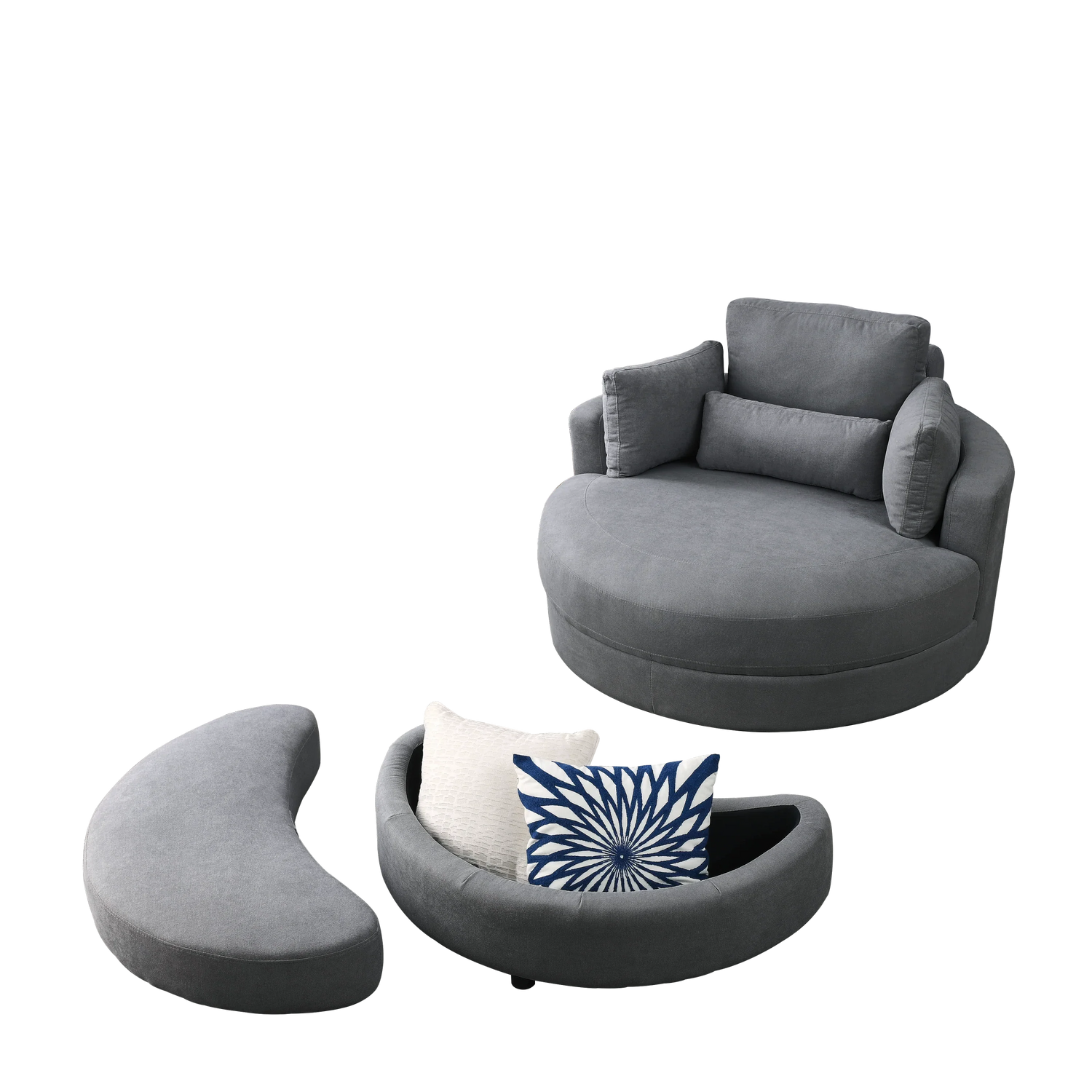 Linen Barrel Swivel Chair With Storage Ottoman - Furniture Home Direct