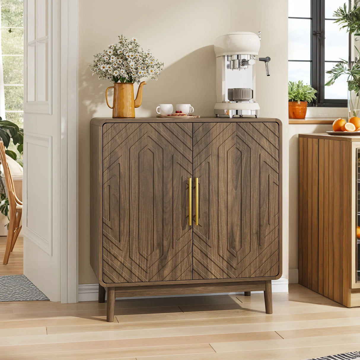 Sideboard Buffet Cabinet With Carved Doors And Adjustable Layer Board - Furniture Home Direct