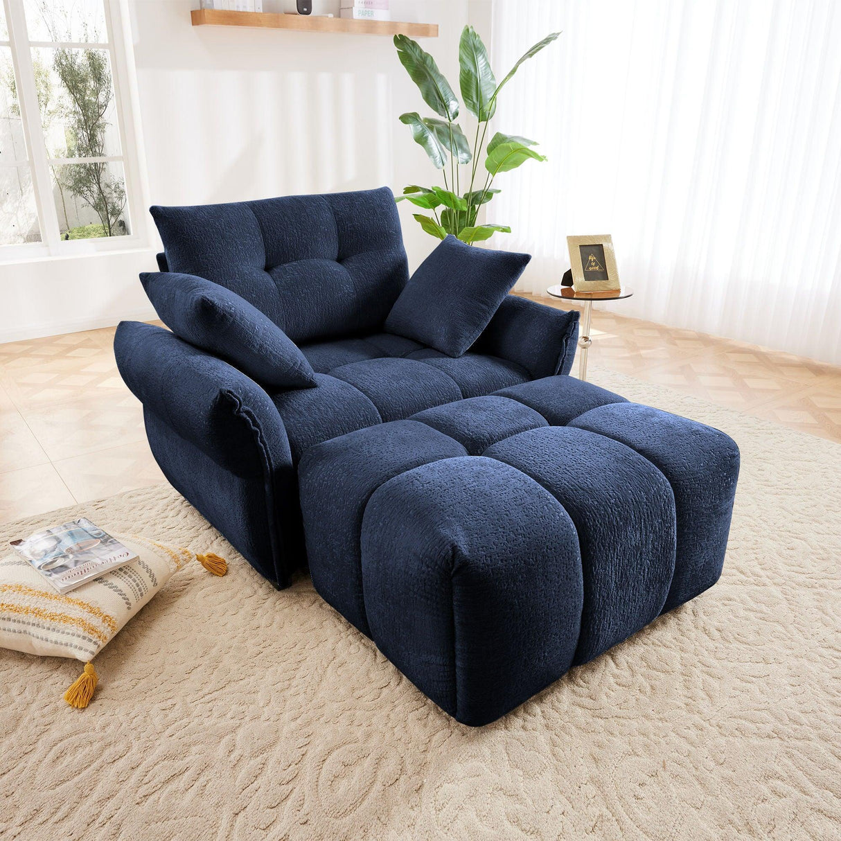Ergonomic Single Seater Sofa With Ottoman, High Resilience Support Cushions - Furniture Home Direct