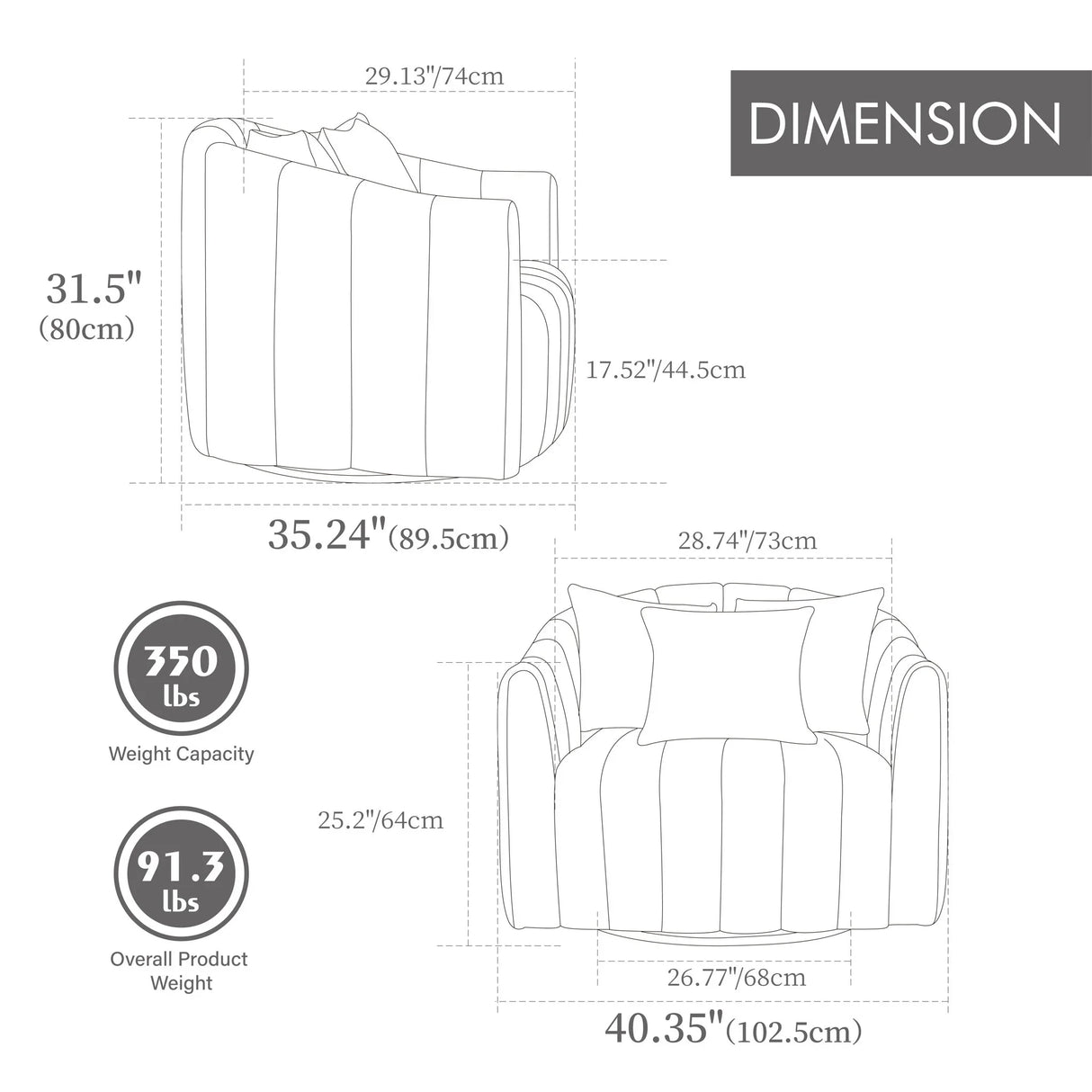 Upholstered Oversized 360° Swivel Accent Barrel Chair And Half Cozy Sofa With 3 Pillows - Furniture Home Direct