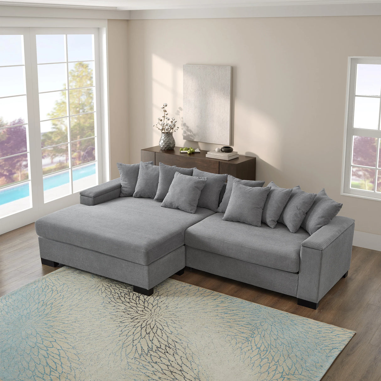 111 Inch Luxury Sectional With Convertible Chaise Grey - Furniture Home Direct