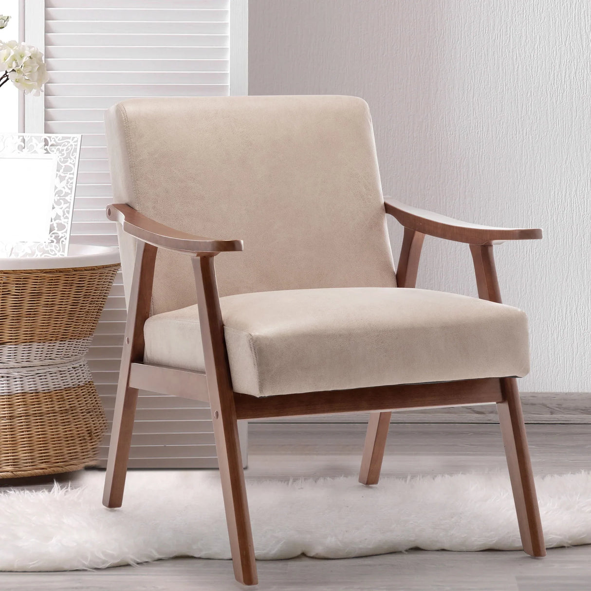 Mid Century Modern Accent Chair With Solid Wood Frame And Extra Thick Backrest - Furniture Home Direct