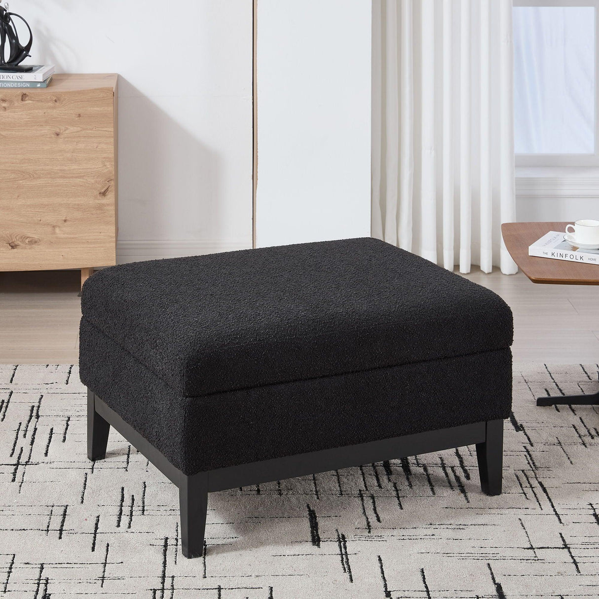 Upholstered Storage Ottoman With Reversible Lid Coffee Table With Rubberwood Legs - Furniture Home Direct