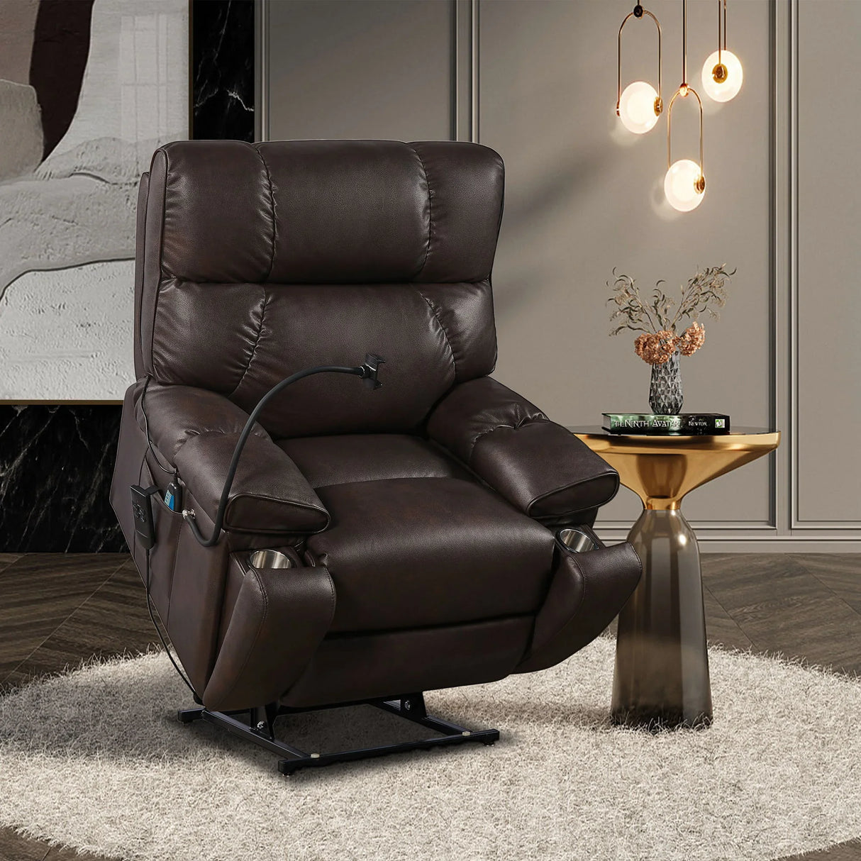 Recliner Chair With Phone Holder, Electric Power Lift Recliner Chair With 2 Motors Massage And Heat For Elderly, 3 Positions, 2 Side Pockets, Cup Holders - Furniture Home Direct