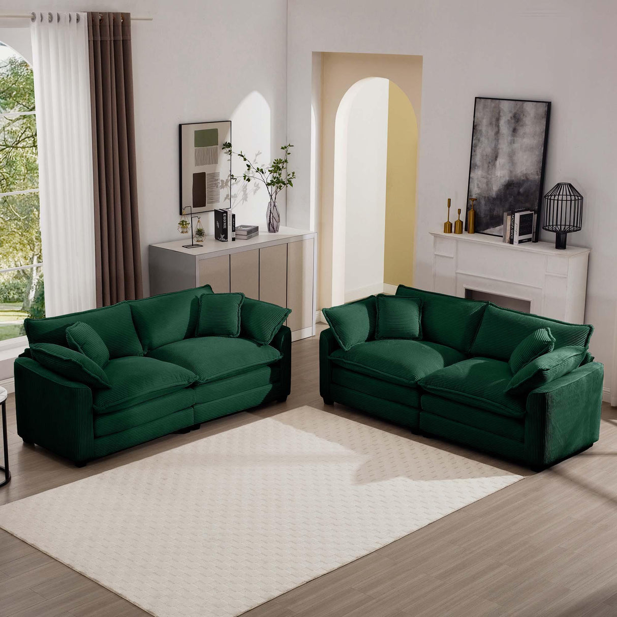 Elegant Corduroy Oversized Sectional Sofa Set With Deep Seats And Flexible Layout - Furniture Home Direct