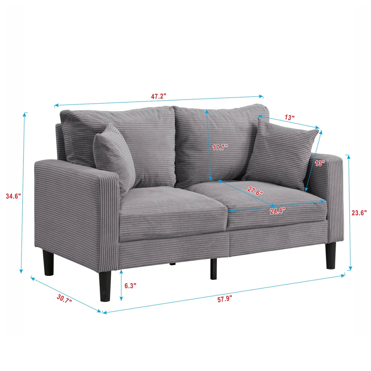 Modern Upholstered Loveseat Sofa, High Resilience - Furniture Home Direct