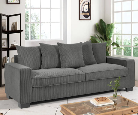 Luxe Corduroy Sofa With 5 Matching Toss Pillows, Sleek Design, Spacious And Comfortable 3 Seater Couch - Furniture Home Direct