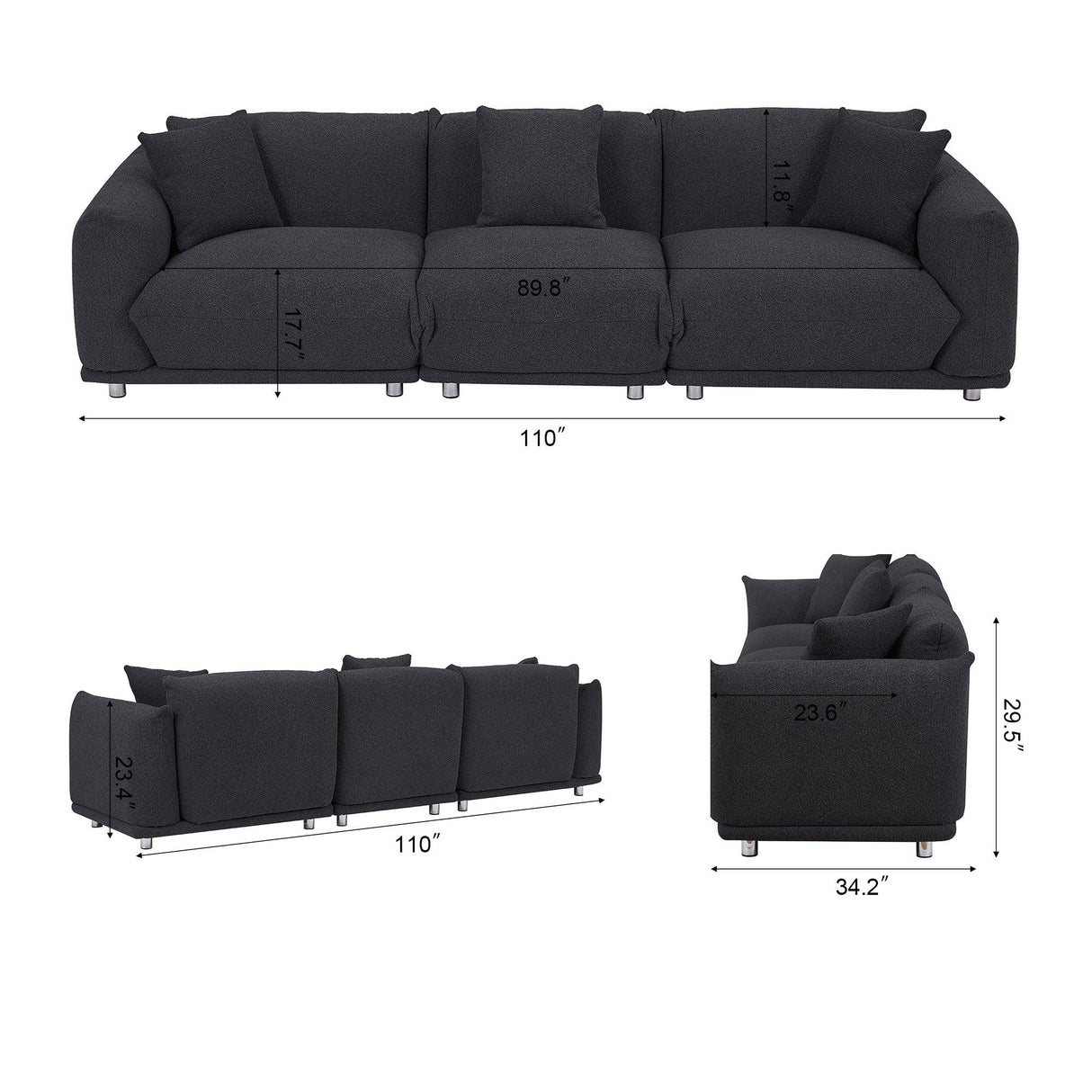 Sherpa Sofa With Metal Legs and 3 Pillows - Furniture Home Direct