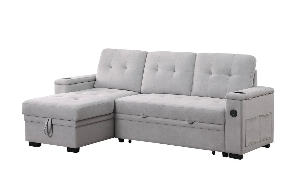 Ashlyn II - 84"W Woven Fabric Reversible Sleeper Sectional Sofa with Storage Chaise - Furniture Home Direct