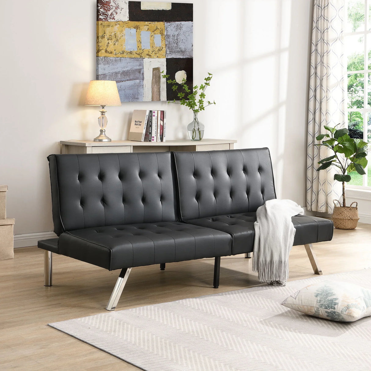 Contemporary Wood Frame Sofa Bed With Stainless Legs - Black - Furniture Home Direct