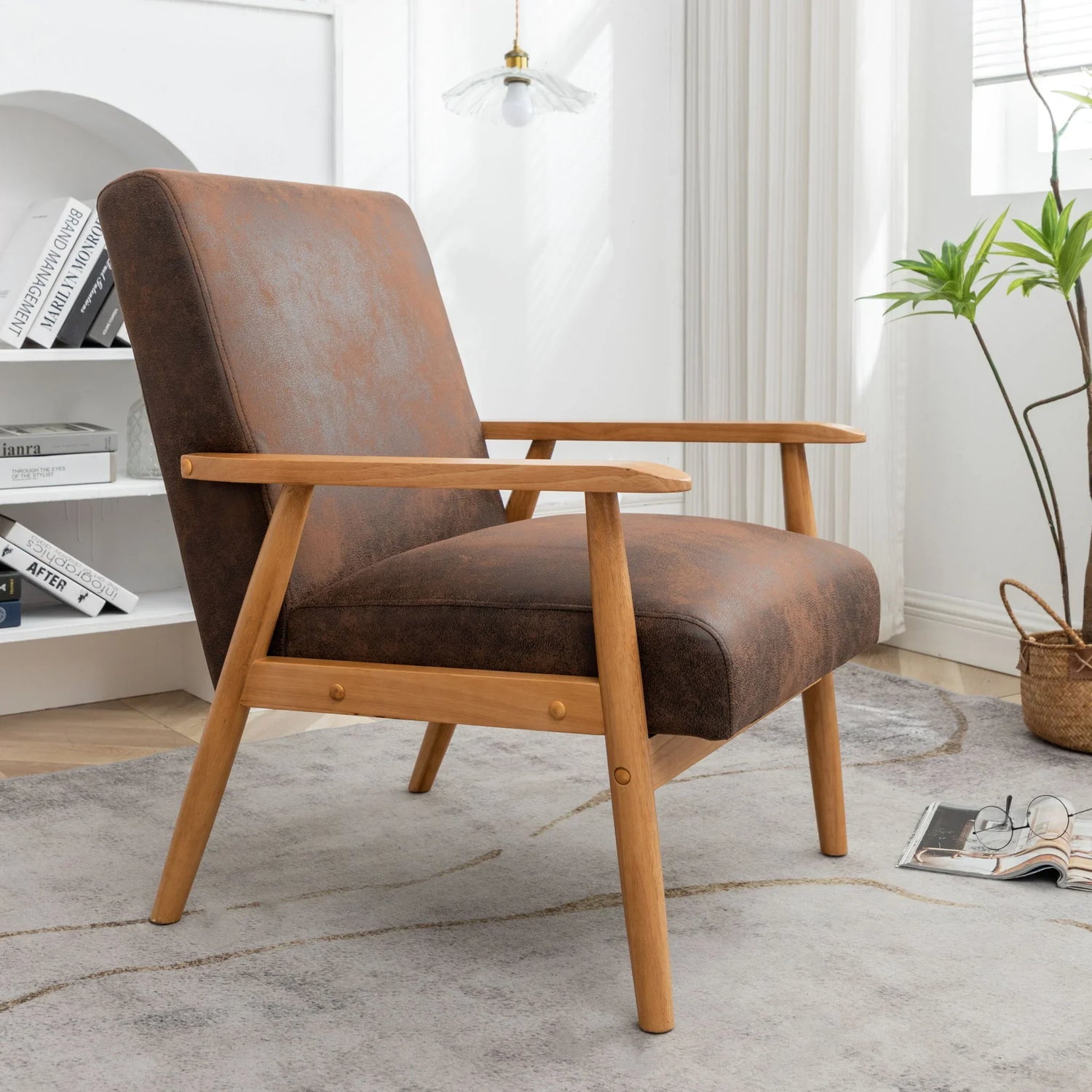 Wide Classic Mid-Century Modern Arm Chair - Light Brown - Furniture Home Direct