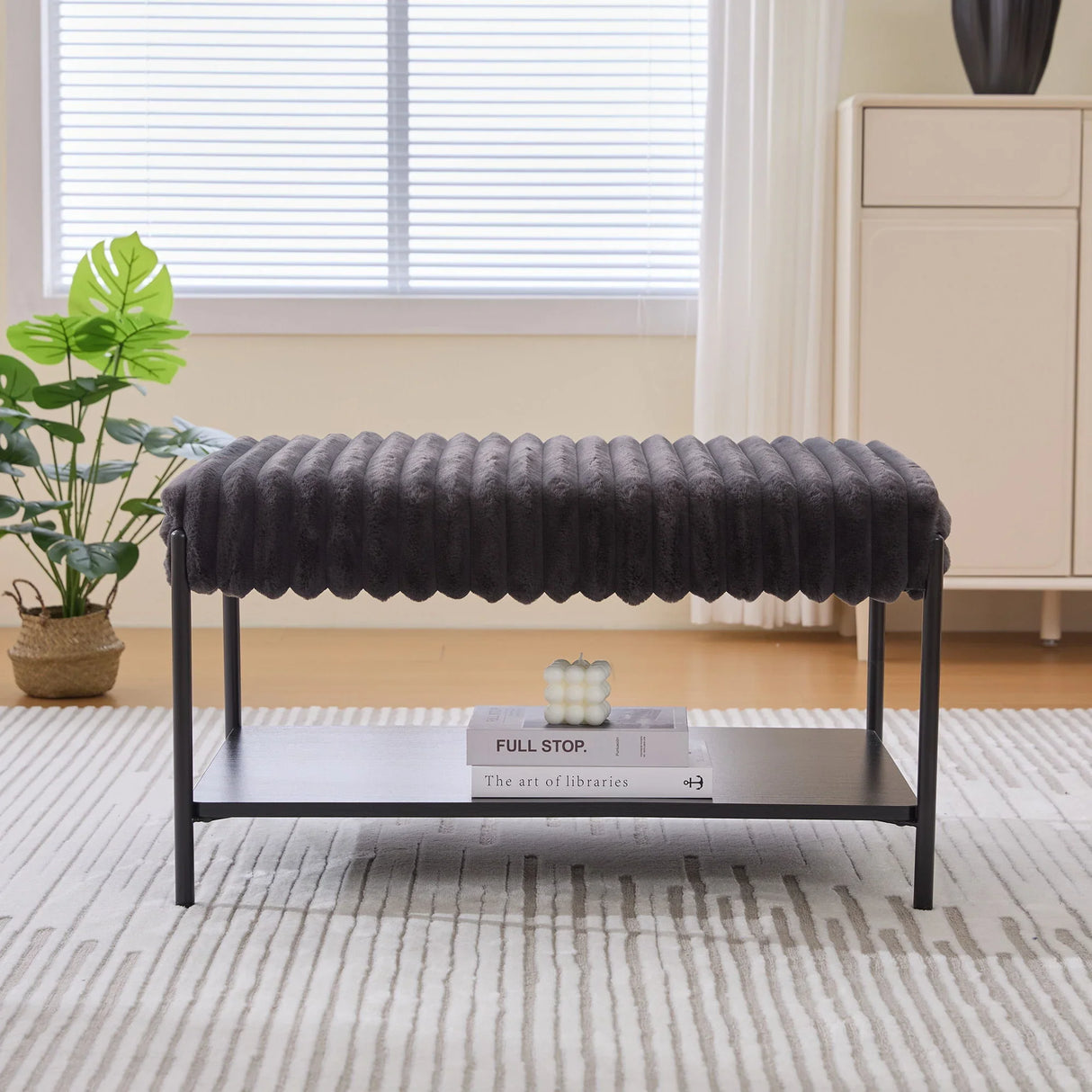 Upholstered Ottoman Coffee Table Foot Rest With Open Storage - Furniture Home Direct