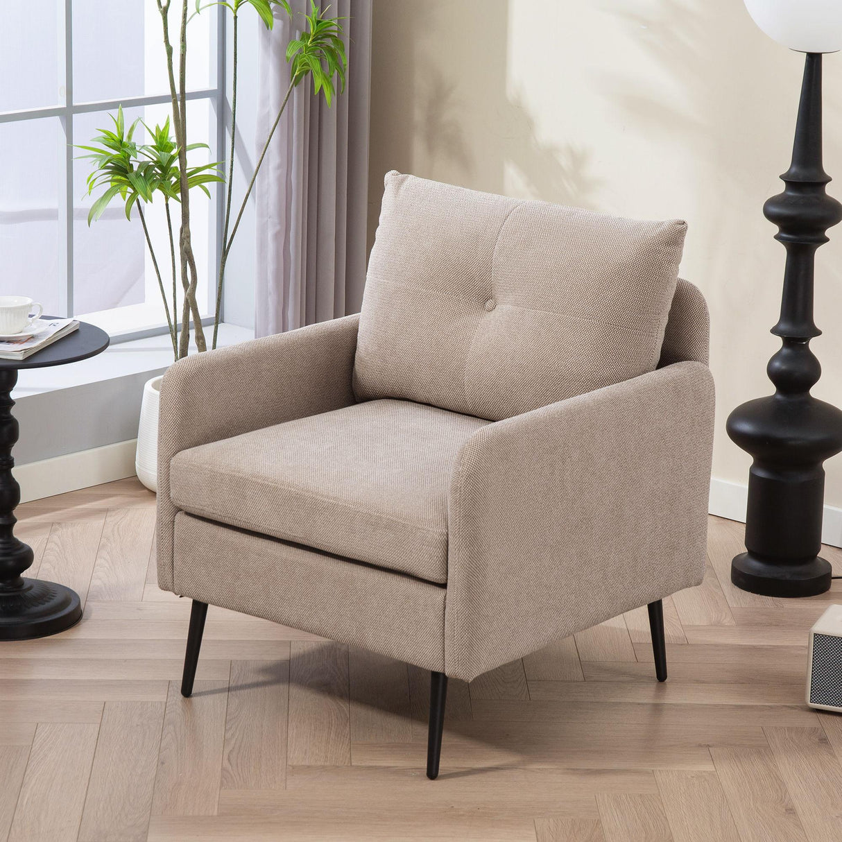 Contemporary Accent Chair With Metal Legs, Comfy Chenille Fabric Armchair - Furniture Home Direct