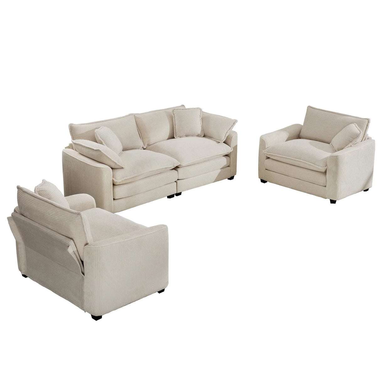 Elegant Corduroy Oversized Sectional Sofa Set With Deep Seats And Flexible Layout - Furniture Home Direct