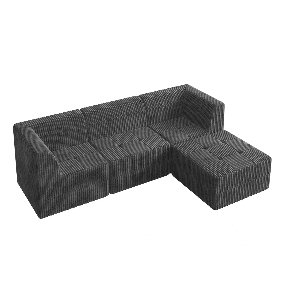 Modern Minimalist L Shape Modular Sectional Sofa, Sleeper Corduroy Couch - Furniture Home Direct