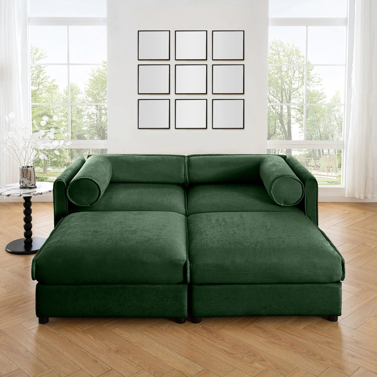 Contemporary Elegant White Chenille Sofa With Storage And Ottoman - Furniture Home Direct