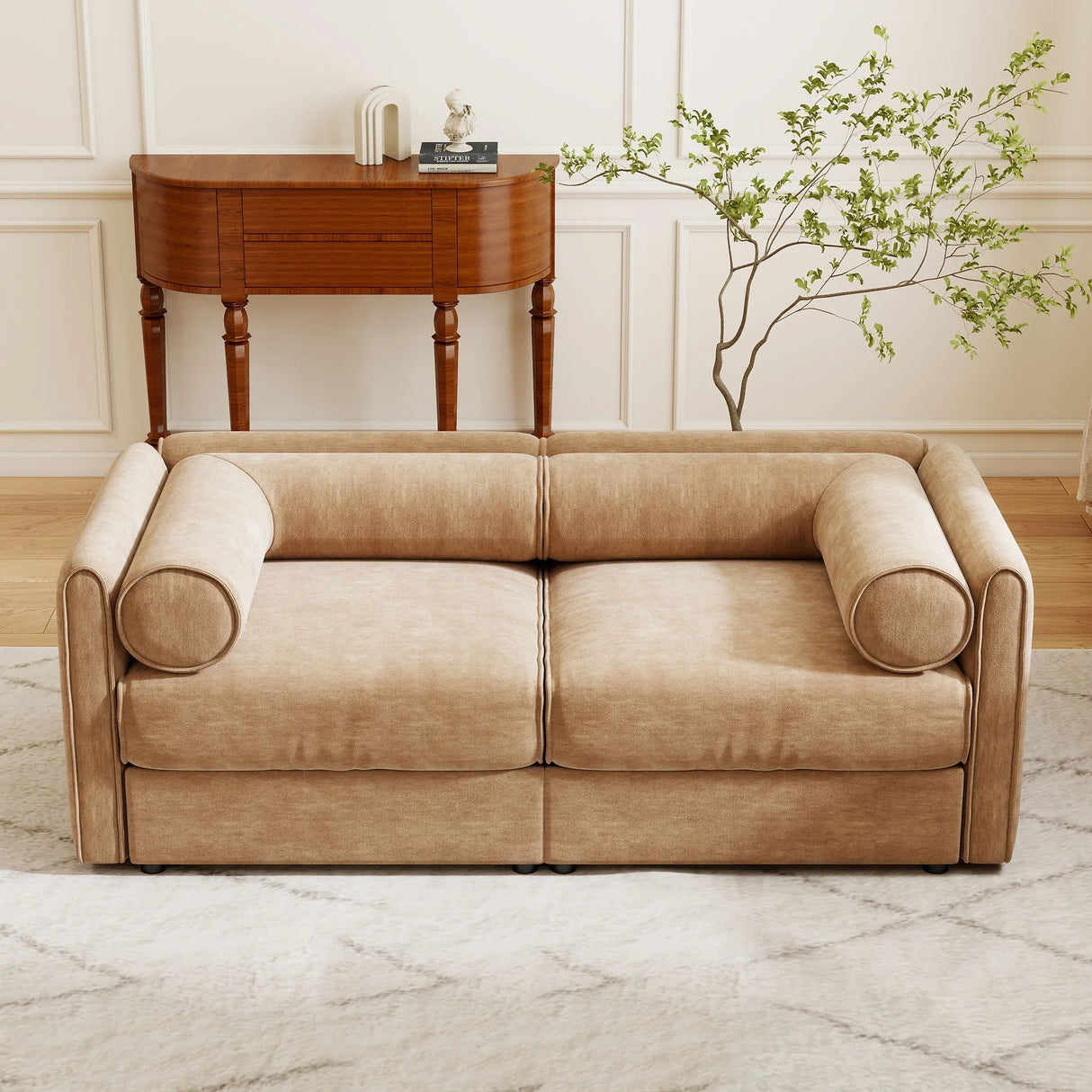 Stylish Chenille Sofa With Storage Seat And Cylindrical Backrest - Furniture Home Direct