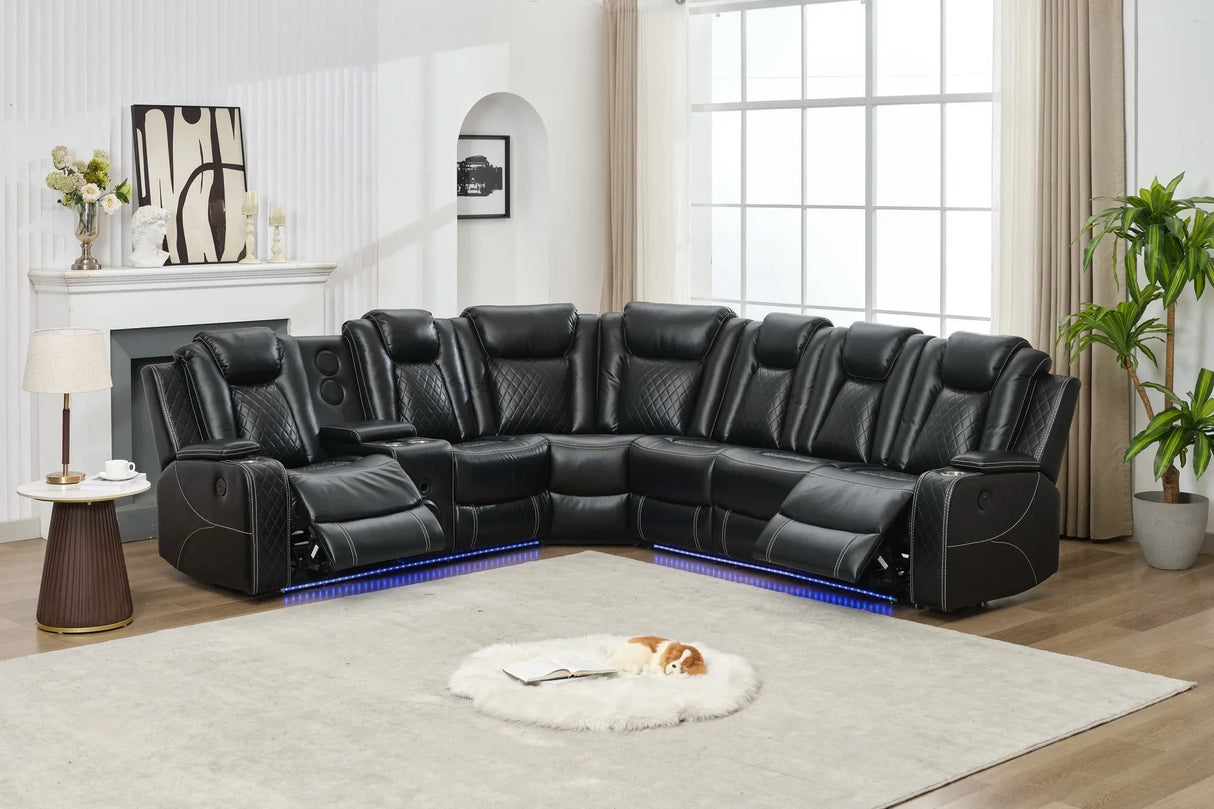 Sectional Sofa With Power Recline LED Lighting Black - Furniture Home Direct