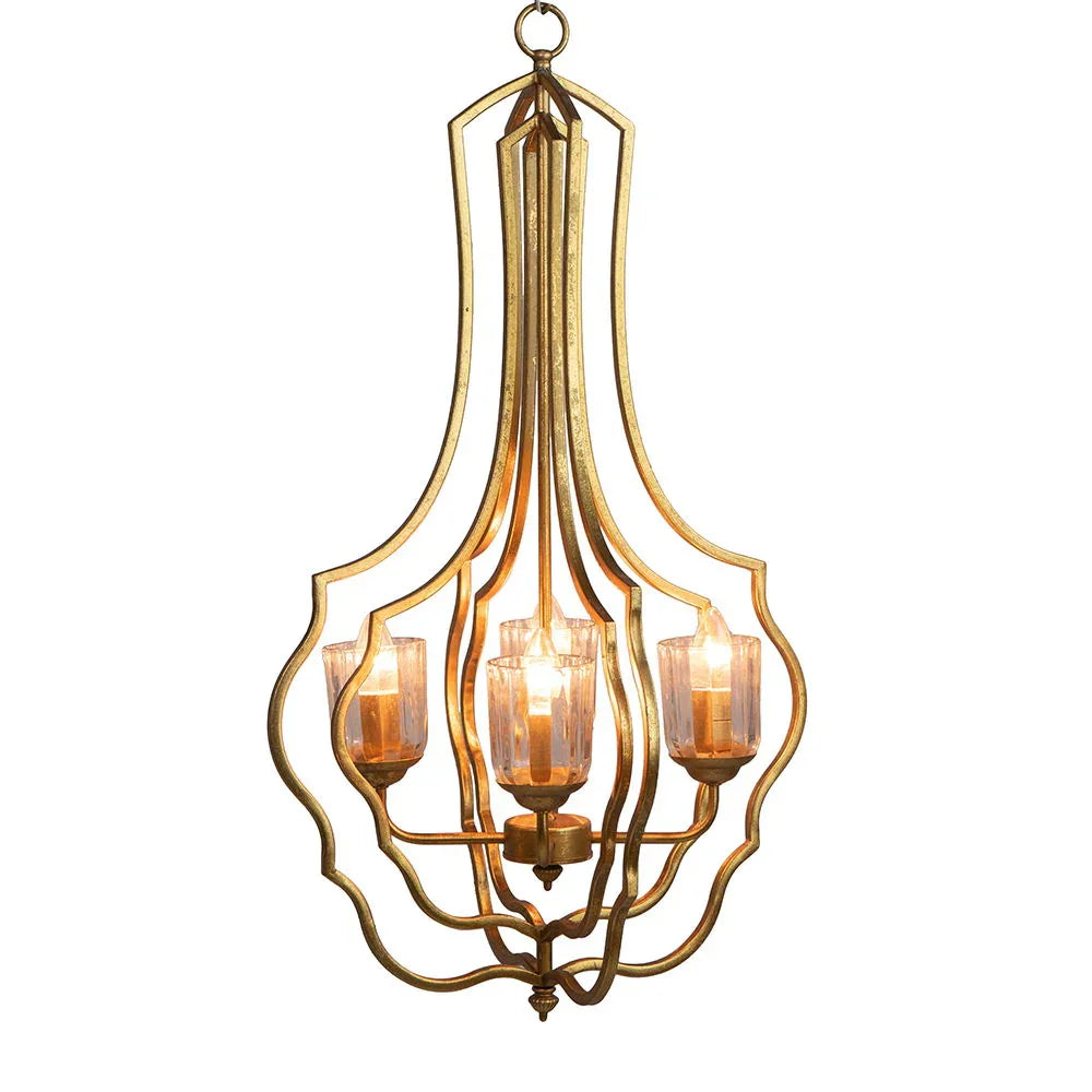 4 Light Metal Chandelier, Hanging Light Fixture With Adjustable Chain For Kitchen, Bulb Not Included - Gold - Furniture Home Direct