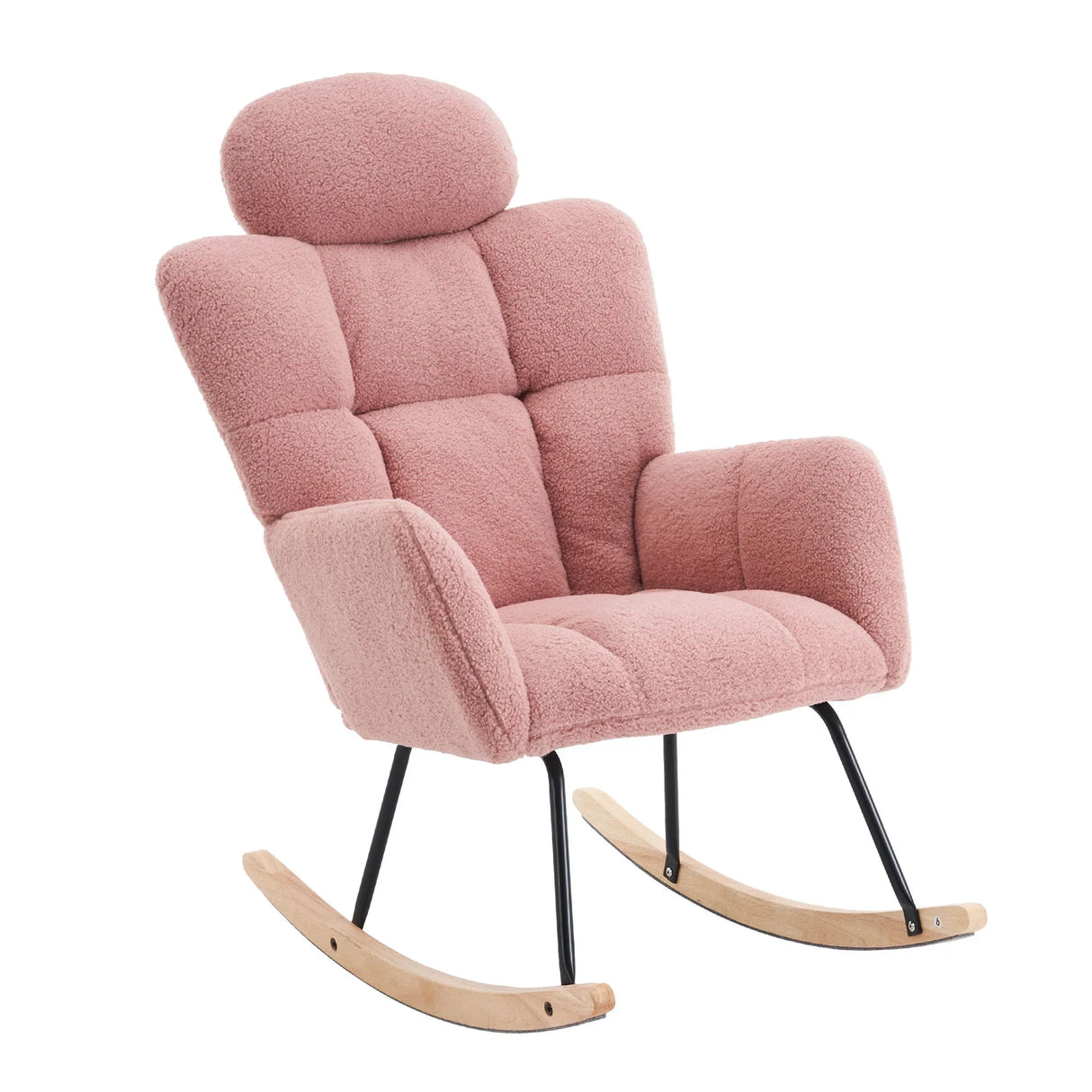 Contemporary Teddy Fabric Upholstered Nursery Rocking Glider Chair With High Backrest And Pillow - Furniture Home Direct