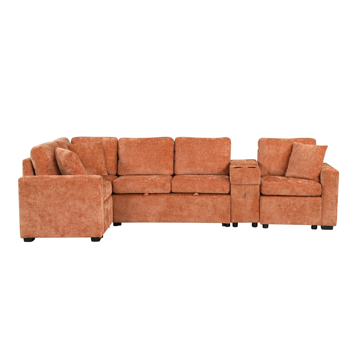 Contemporary L Shaped Convertible Sofa Bed With Pull Out Bed, Cup Holders, And Storage - Furniture Home Direct