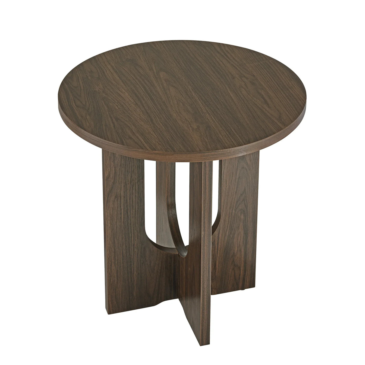 Round Side Table With X Leg Base MDF Finish Natural Walnut - Furniture Home Direct
