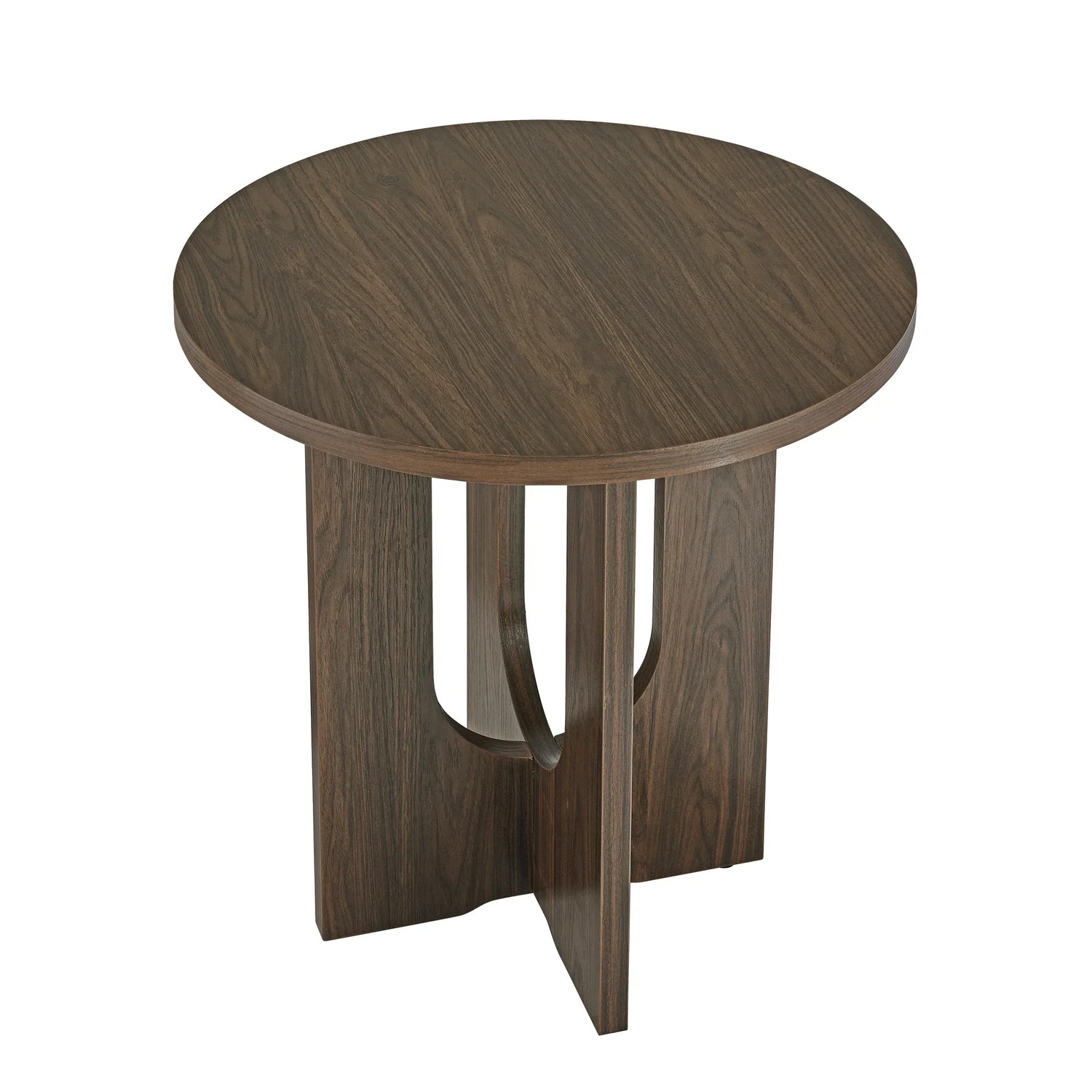 Round Side Table With X Leg Base MDF Finish Natural Walnut - Furniture Home Direct