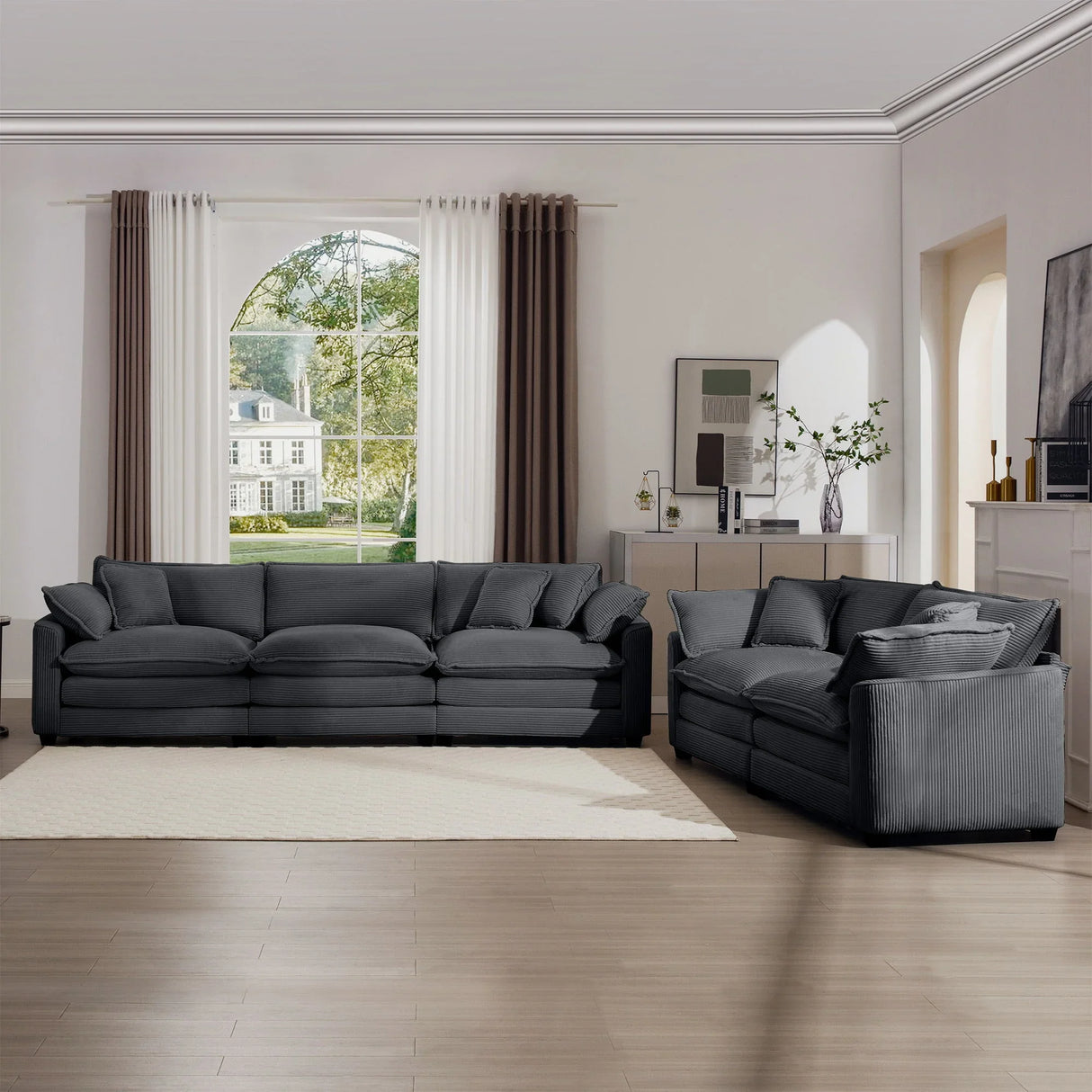 Elegant Corduroy Oversized Sectional Sofa Set With Deep Seats And Flexible Layout - Furniture Home Direct