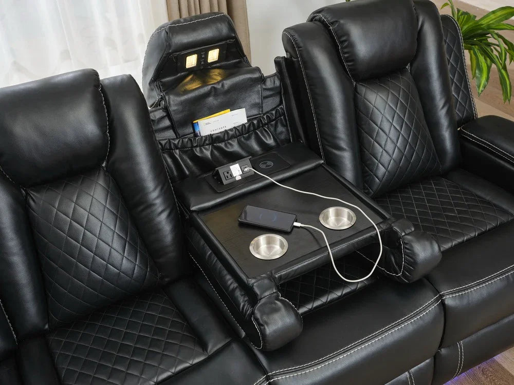 Sectional Sofa With Power Recline LED Lighting Black - Furniture Home Direct