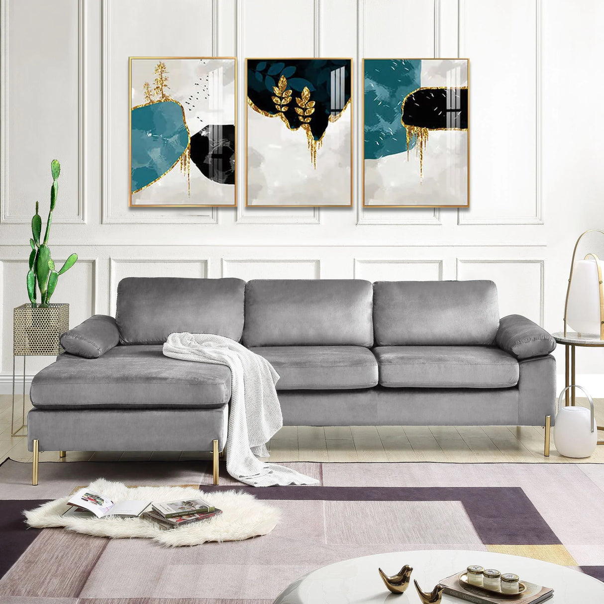 Shannon - Velvet Sectional Sofa With Chaise - Furniture Home Direct