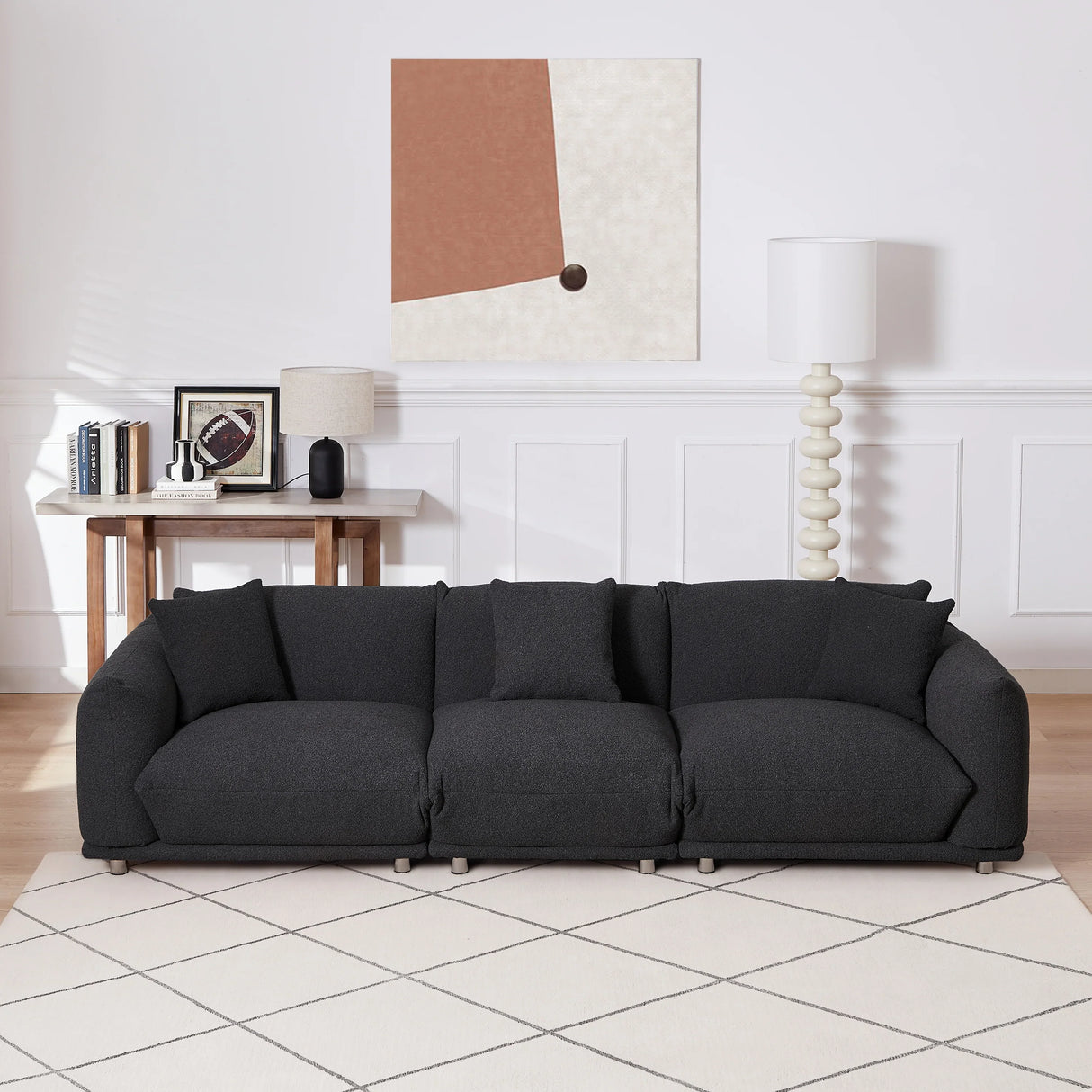 Sherpa Sofa With Metal Legs and 3 Pillows - Furniture Home Direct