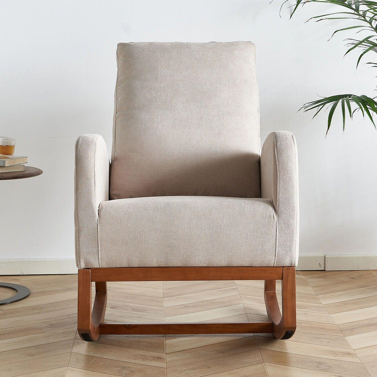 Linen Rocking Chair Accent Chair - Beige - Furniture Home Direct