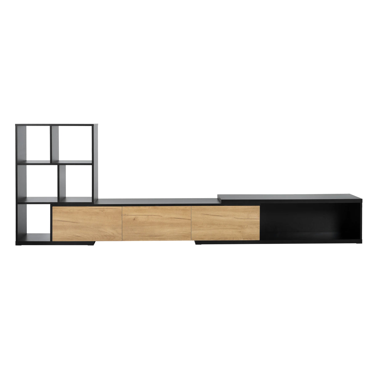 TV Stand With Open Shelves And Three Wood Drawers Black - Furniture Home Direct