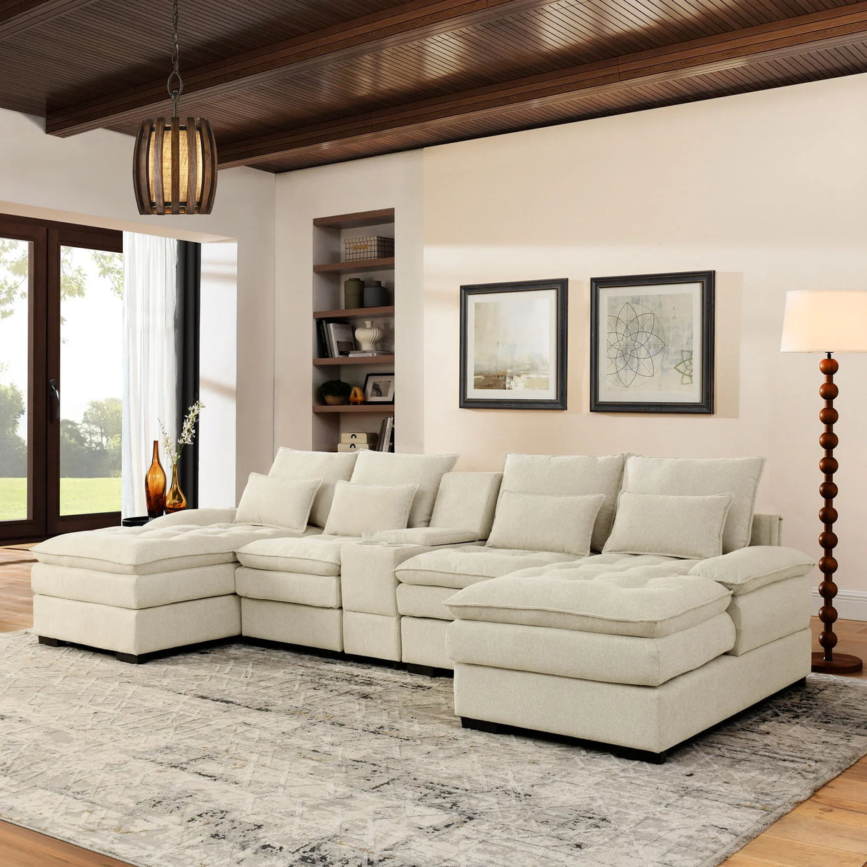 Contemporary U Shaped Sofa With Console And Cupholders - Furniture Home Direct
