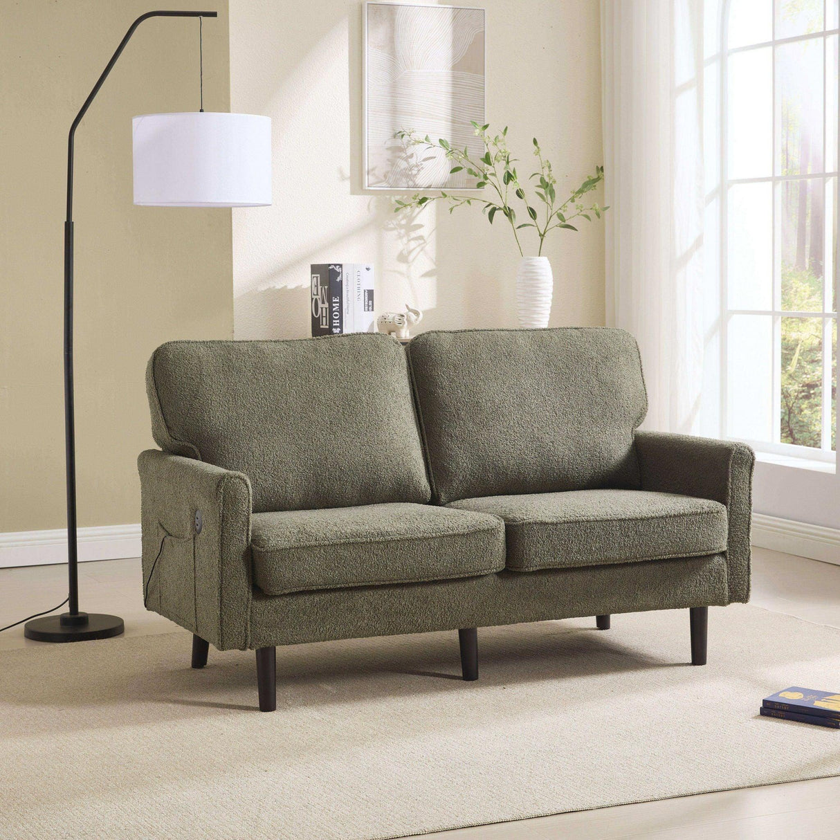 Mid Century Modern Loveseat Sofa With USB Ports, Removable Pillow Cover - Furniture Home Direct